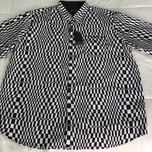 R Public Record - Black & White Optical Checkered Button-Up Shirt